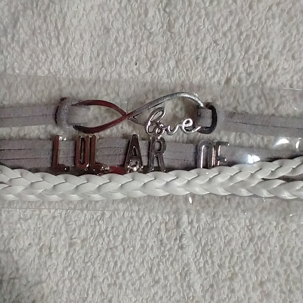 Pink white love lularoe leather bracelet